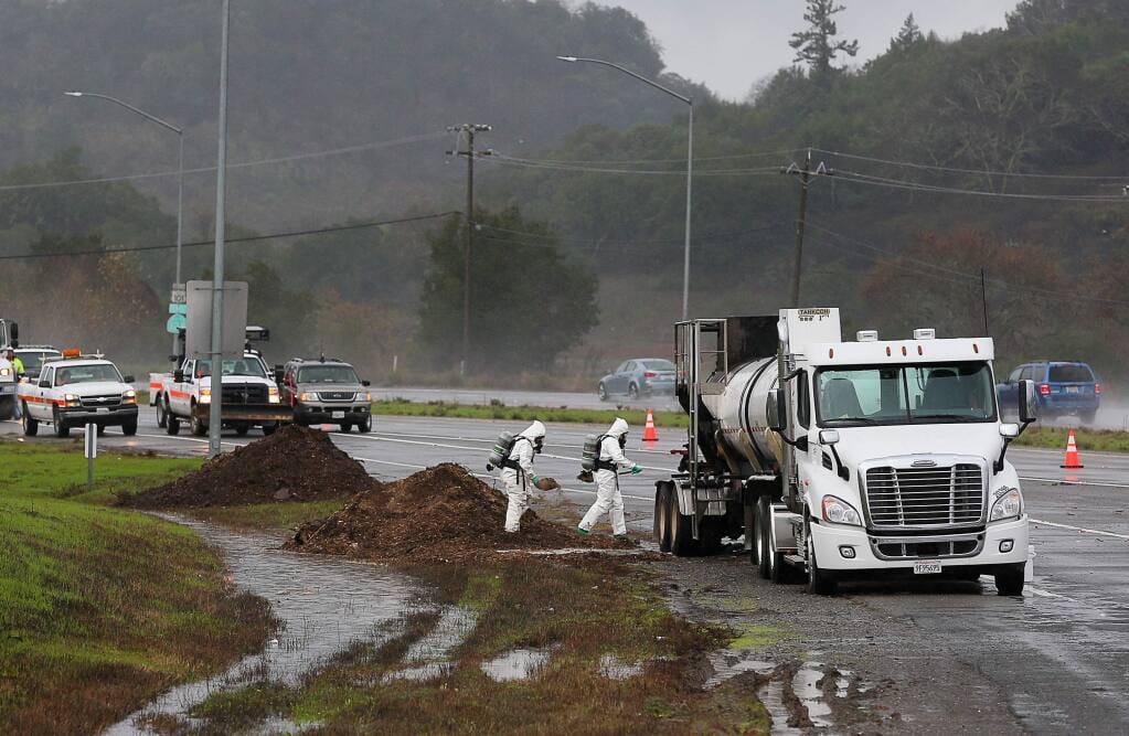 Tanker truck crash in California requires hazmat crew response