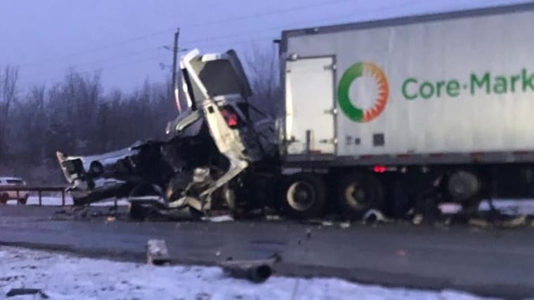 Tractor-trailer causes damage on California interstate